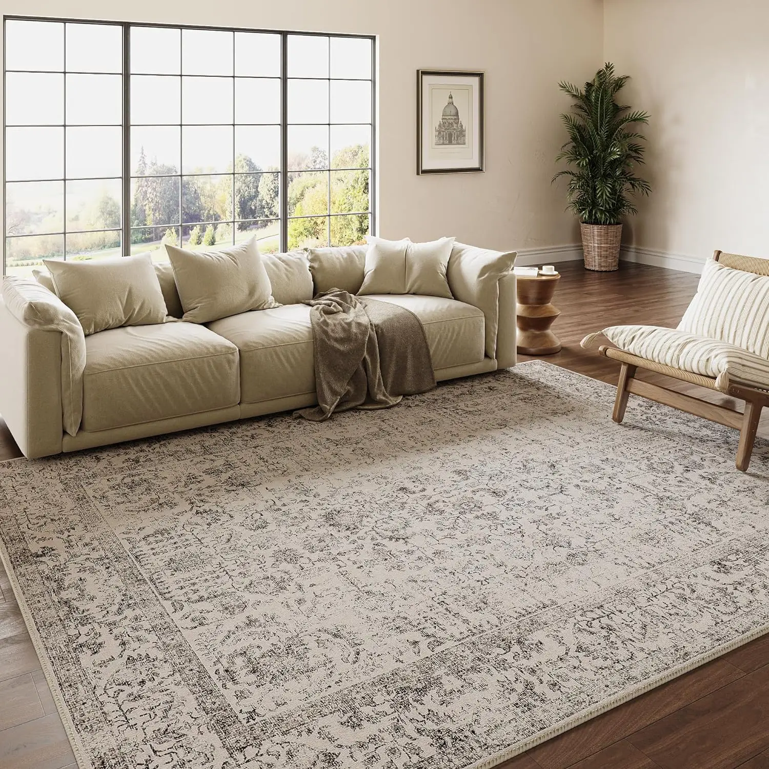 【Deals For You Days】 PureCozy Pet Friendly Rug 9*12 Neutral Home Decor Indoor Vintage Living Room Area Rug Kitchen Washable Distressed Kitchen New Ru