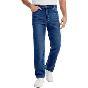 Men's Elastic Waist Stretch Jeans Straight Leg Relaxed Fit Comfort Casual Denim Pants