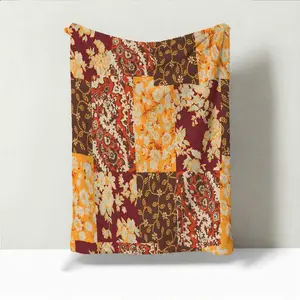 Vintage Patchwork Floral Throw Blanket, Warm Brown American Country Style, Fluffy Soft No Shedding, Ideal for Summer Retro Camping Picnic Outdoor Use