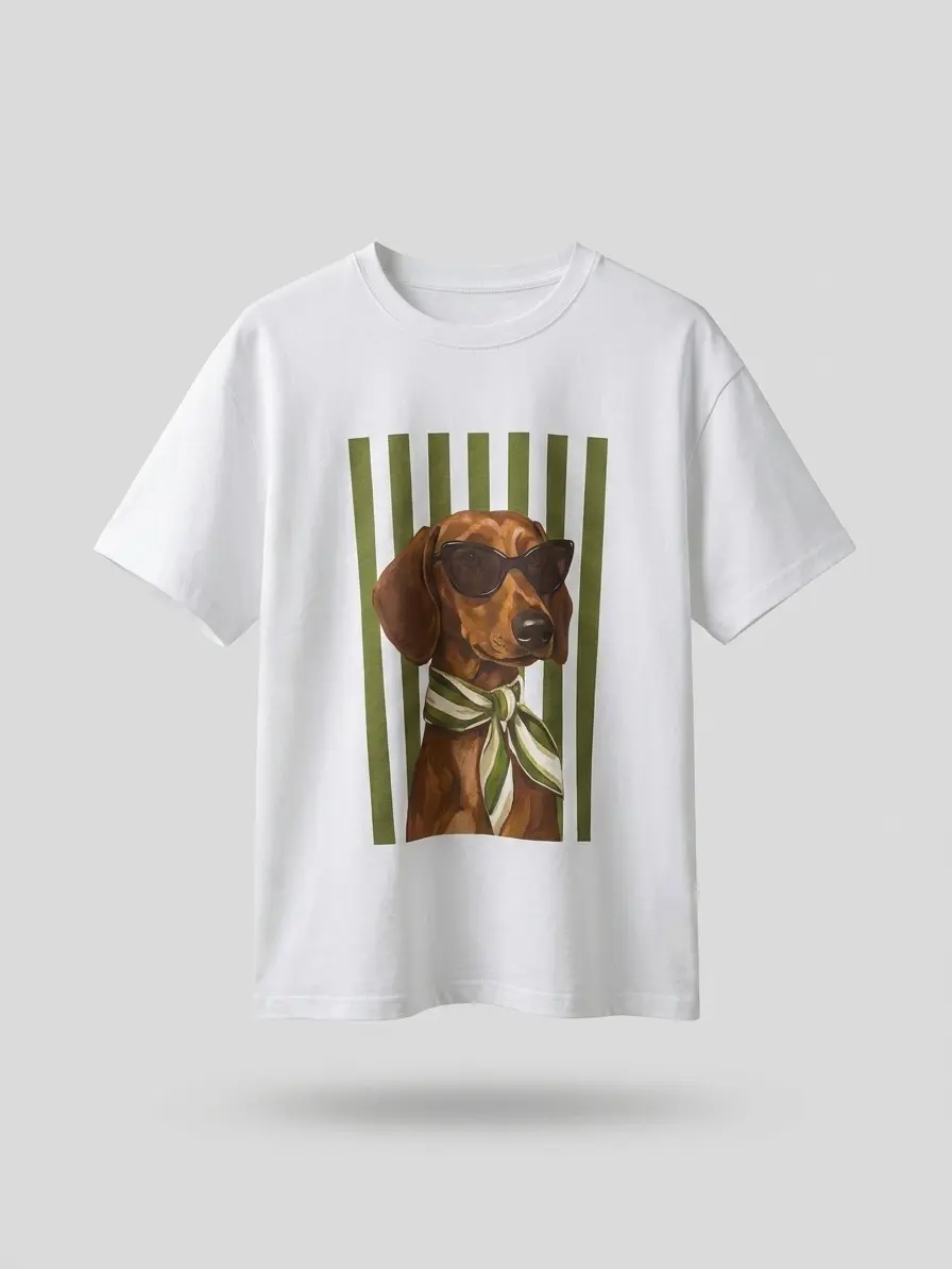 ESYAZO Made in Italy Dog Graphic T-Shirt – Premium One-Size Relaxed Pullover Tee