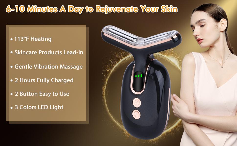 Neck & Facial Massager, 3-in-1 EMS, RF & LED Light Therapy, Orange, Red & Blue Light Modes, Adjustable Intensity, Perfect Gift for Valentine's Day, Christmas, and Halloween