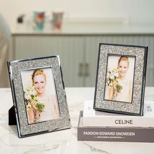 1 pair (one 6-inch and one 7-inch each) of European modern style metal frames, silver desktop frames, Wedding photo frame,suitable for storing family photos, used for home living room and office decoration,Valentine's Day, New Year, Easter gifts