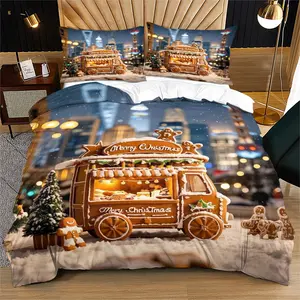 Christmas Gingerbread Man Pattern Printed Soft and Durable Bedding Duvet Cover Set, Including 1 Duvet Cover and 1 or 2 Pillowcases, Without A Core or Pillow Core, Suitable for Teenagers and Adults As Gifts, Modern Style Fashionable Bedroom Bed Decoration