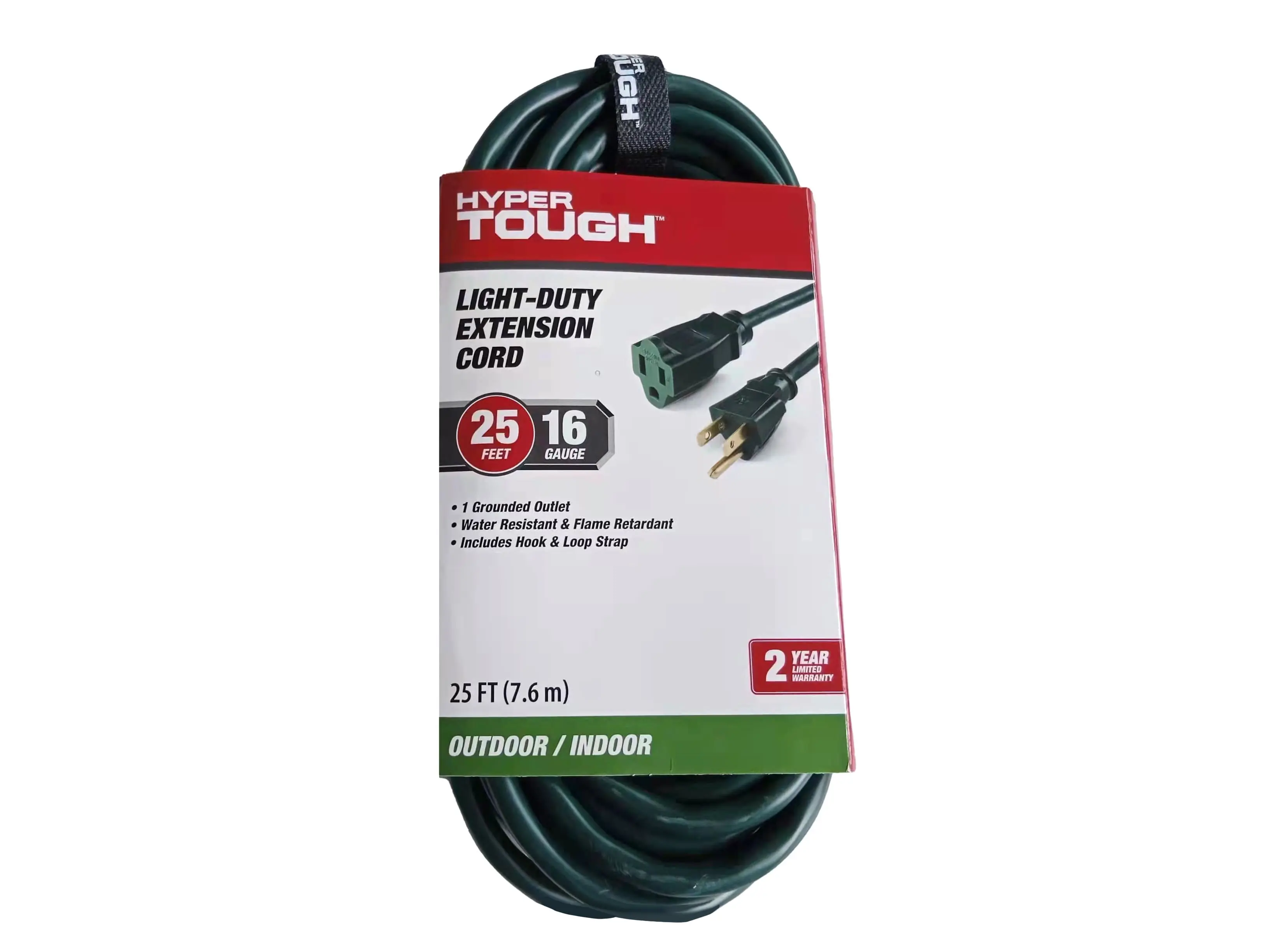 Hyper Tough 25 ft Green 16AWG 3-Prong Single Outlet Outdoor Extension Cord, 13 Amps