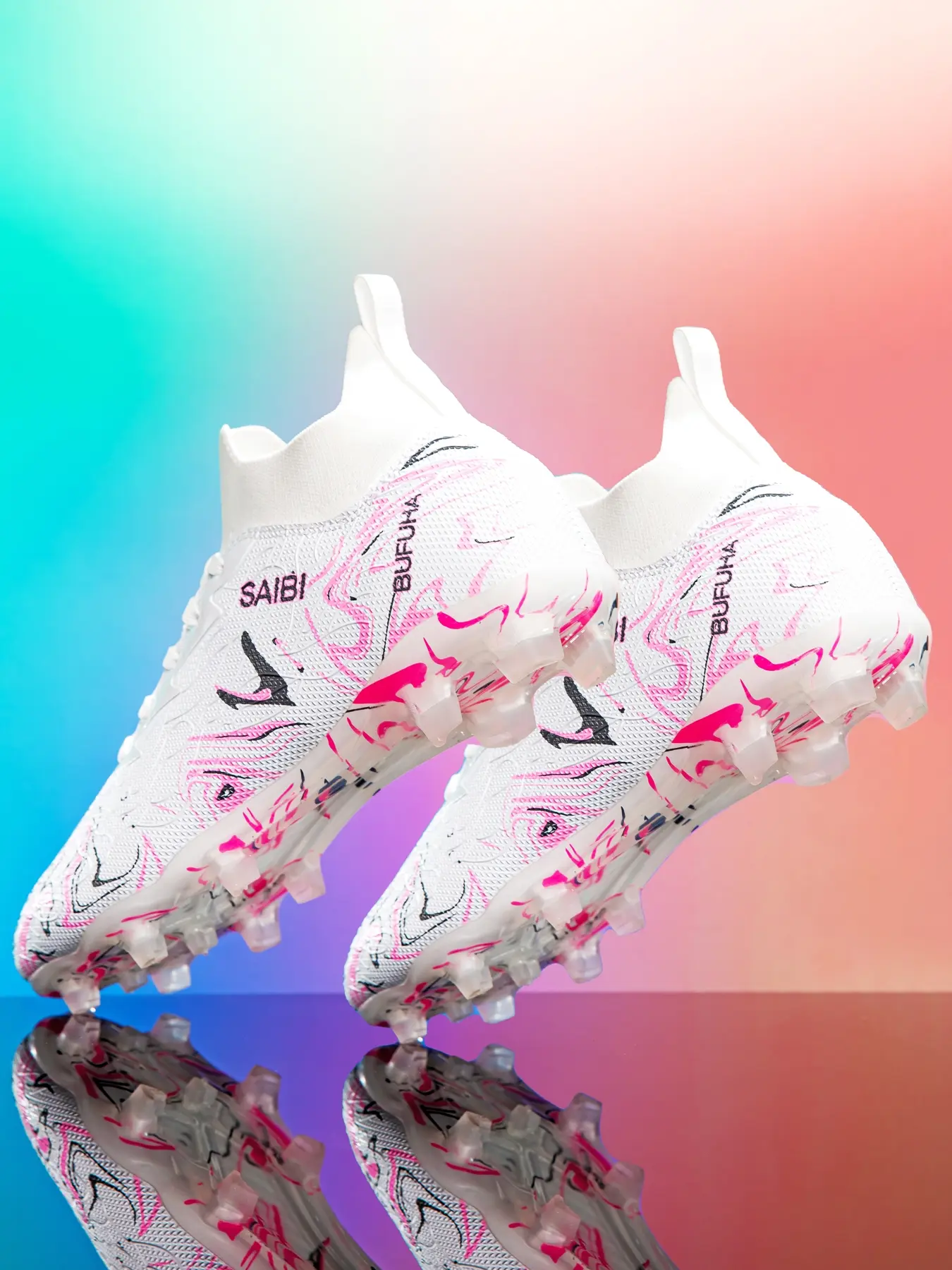 Women's High-Top Soccer Shoes Ag Fg, Soccer Cleats, PU Leather Sporty Style, Breathable Anti-Slip Durable Design for All Seasons Training & Competition, Sports Shoe