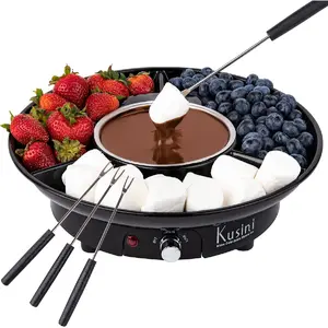 Electric Fondue Pot Set - Chocolate Fondue Kit - Temperature Control, Detachable Serving Trays