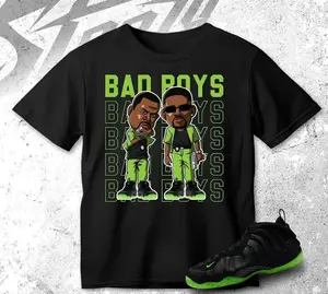 Unisex T-shirt to match Jordan Air Foamposite One Black Volt green Black White - Bad Boys. 100% Cotton for Casual Wear. Comfortable Summer Unisex T-Shirt to match Jordan Sneaker. Streetwear Style. urban outfitters
