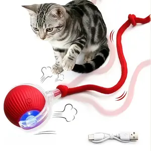 Pet Self-Play Toy, Silicone Interactive Electric Ball with Rope, Fast Rolling Auto-Escape Ball, Cat Dog Pet Stress Relief Play Toy, Automatic Rolling Ball