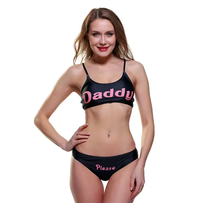 2026wish popular swimsuit Come here daddy letter print two-piece bikini