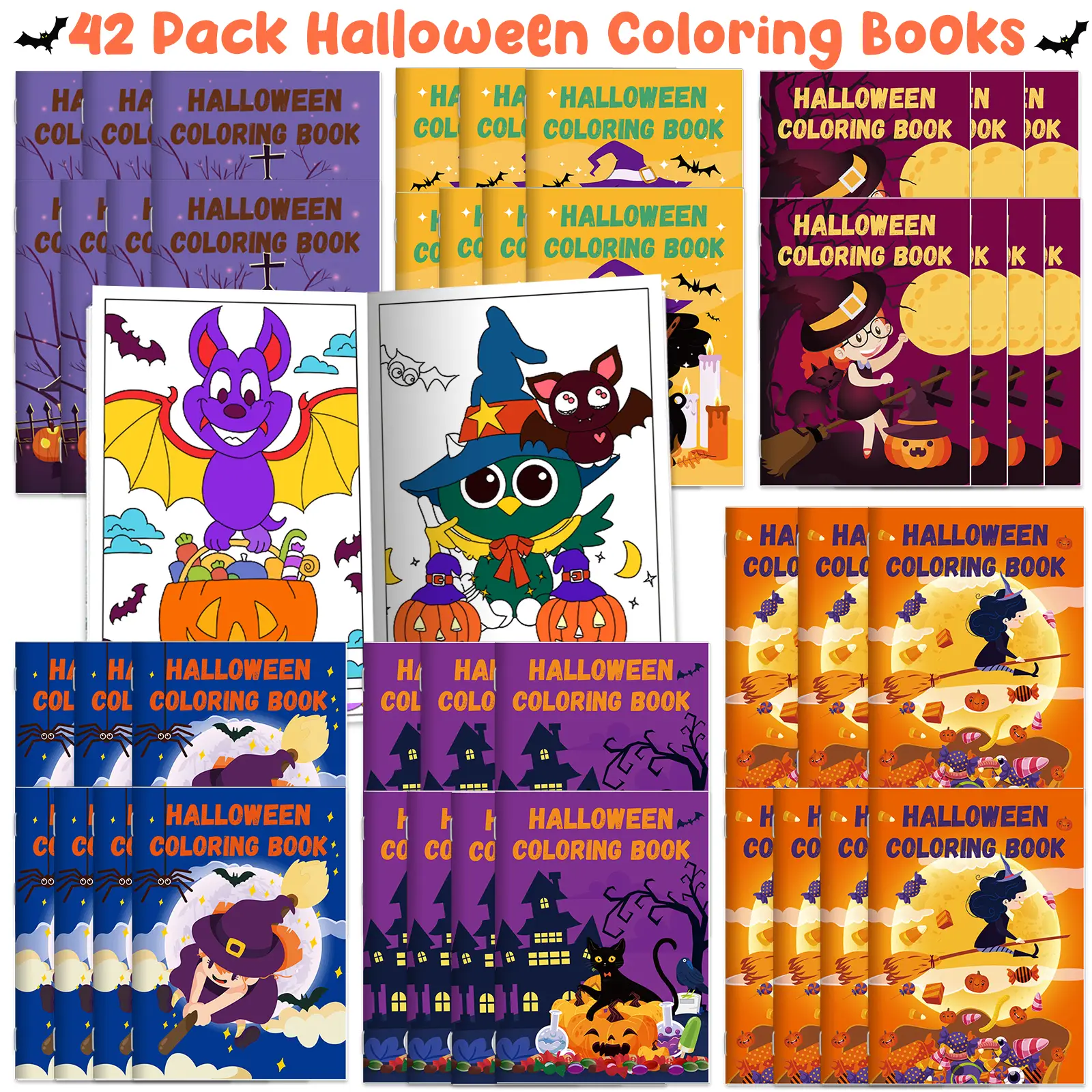 42 Pack Halloween Coloring Books for Kids Halloween Party Favors Bulk Mini Coloring Books for Ages 4-8-12 Small Trick or Treat Goodie Bags Fillers Gif