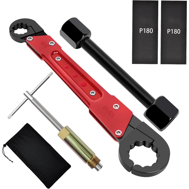 6 Pcs Plumbing Tools Kit with Angle Stop Wrench & 1/2-Inch Compression Sleeve Puller, Professional Plumbers Wrench, Sandpaper and Storage Bag for Frozen/Corroded Angle Stop