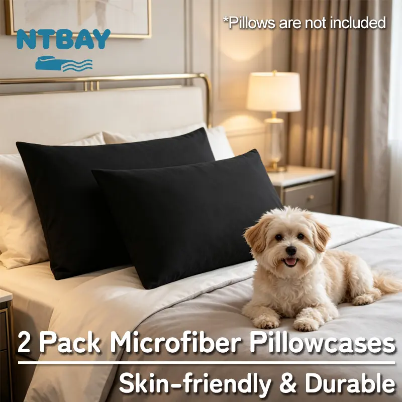 NTBAY Microfiber Pillowcases, Set of 2 Soft Breathable Bed Pillow Cases with Envelope Closure, Bedding Gift Ready, Wrinkle Free & Fade Resistant, Machine Washable, Oeko-Tex