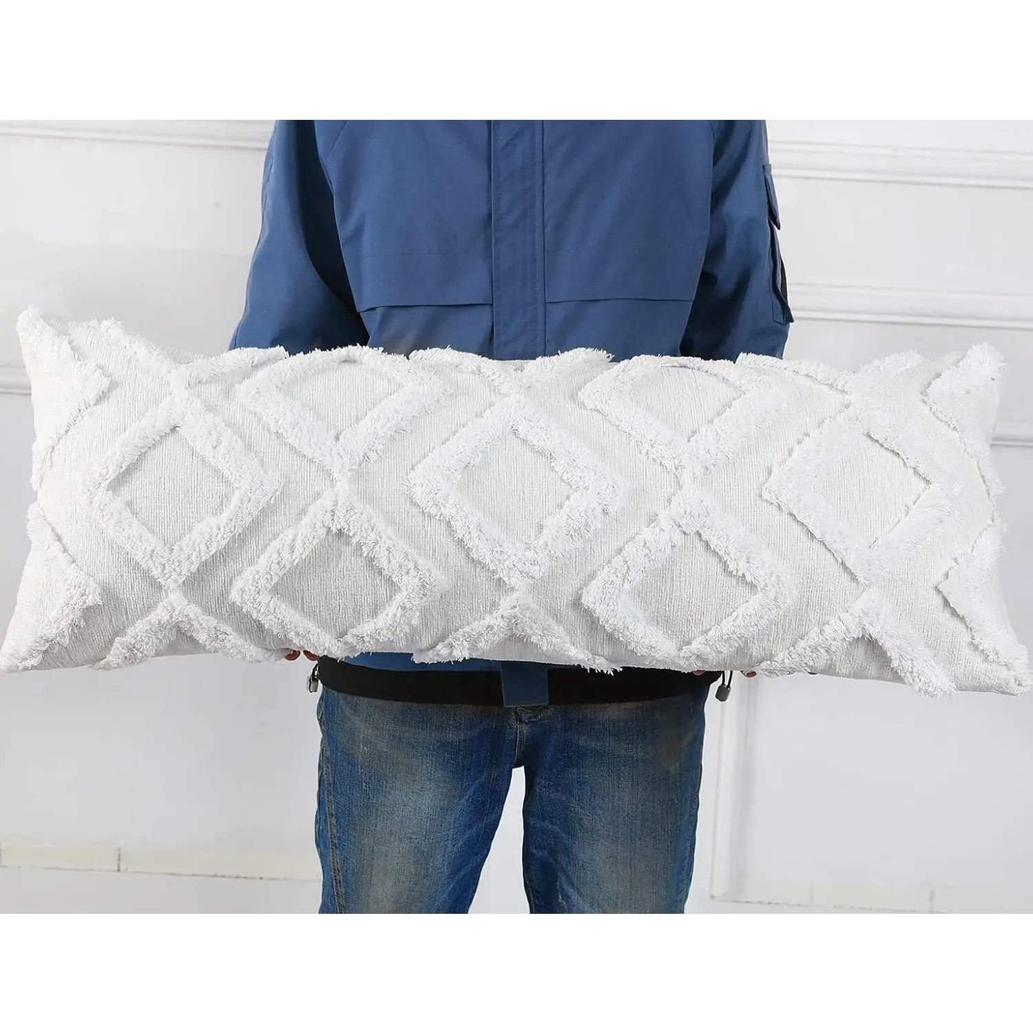Extra Long Pillow Covers 14 x 36,Plush Chenille Decorative Long  Pillow Covers Pillow Case Cushion Case for Sofa Couch Bed Livingroom Farmhouse,Modern Boho,Cream White
