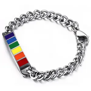 OIDEA Rainbow Pride Bracelet for Men Women, Polished Stainless Steel LGBTQ Unisex Statement Wristband Jewelry