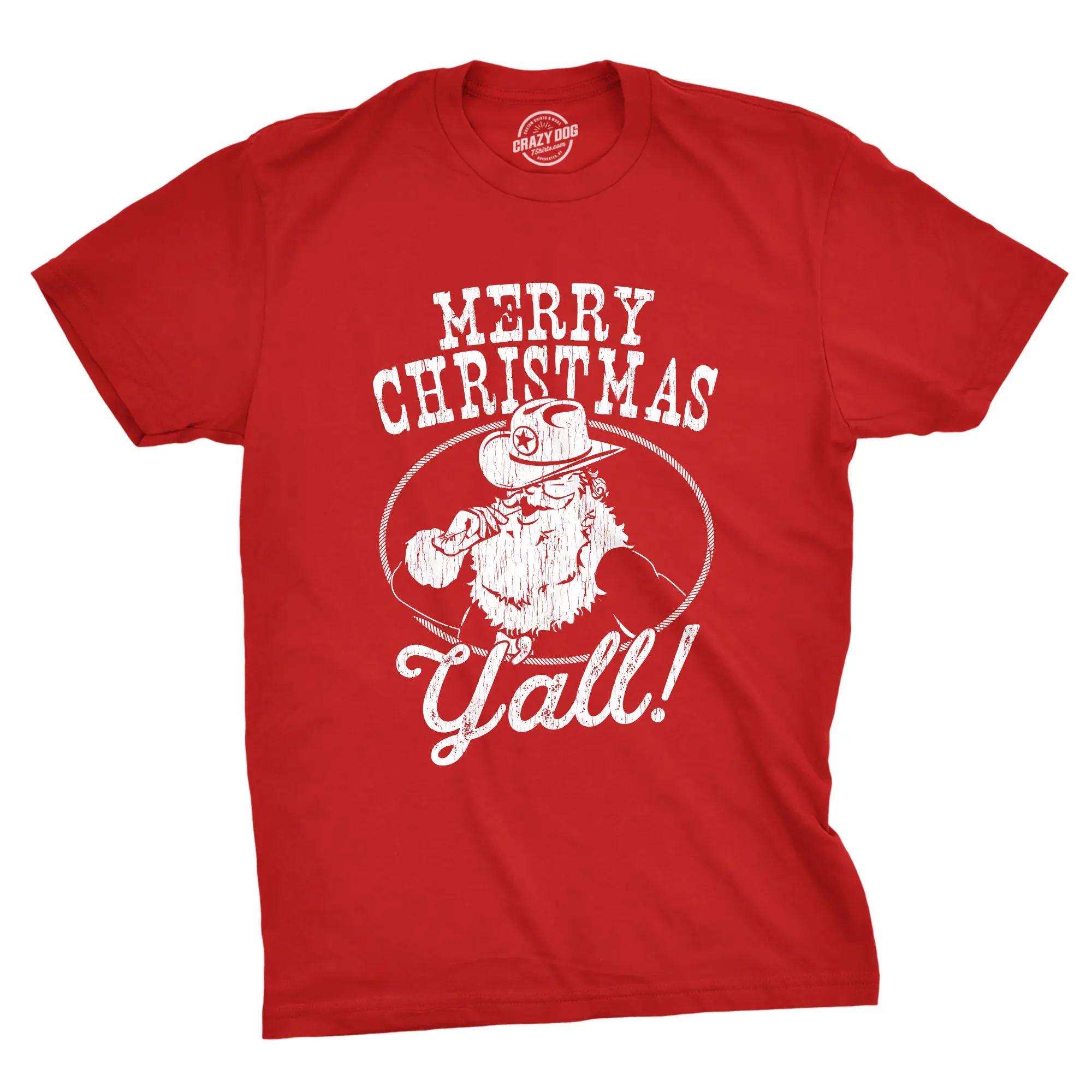 Mens Merry Christmas Yall T Shirt Funny Cowboy Santa Claus Christmas Tee Mens Funny T Shirts Cool Vintage Fashion T-Shirt Gift Classic Menswear Christmas Apparel for Men Novelty Tees for Guys Red