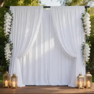 5x10FT White Silky Soft Backdrop Curtains 6 Panels, Flowing Polyester Drape Fabric as Smooth as Water for Outdoor Wedding, Party, Christmas, Photography Background