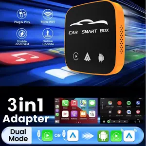 Wireless CarPlay adapter, compatible with iPhone and Android Auto, supports Netflix, AI box with TF card slot, plug-and-play with no installation required, easily set up in-car CarPlay video entertainment