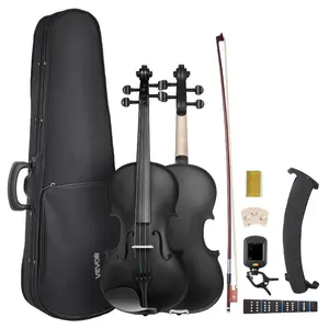 VEVOR Violin 4/4 Full Size for Adults, Violin Fiddle Set for Beginners Student with Hard Case, Rosin, Bow, Shoulder Rest, Bridge, Extra Strings, Professional Solidwood Instrument (Glossy Brown Patterned)