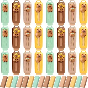 48 Pack Capybara Retractable Erasers 24 Pcs Push-Pull Rubbers with 24 Pcs Refill Rubbers for Capybara Lovers Office Supply Gifts