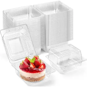100 Pack Clear Plastic Clamshell  Containers, Square Cake Slice Containers with Hinged Lids, Disposable To Go Boxes for Cookies, Desserts, Fruits, Salads, Sandwiches