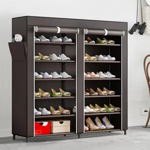 6 Tier 24-36 Pairs Shoe Rack Storage Organizer  Portable Metal Dust Cover Non Woven with Side Pocket Shoe Shelf Cabinet for Entryway Bedroom organizer storage rack shoe and hatrack