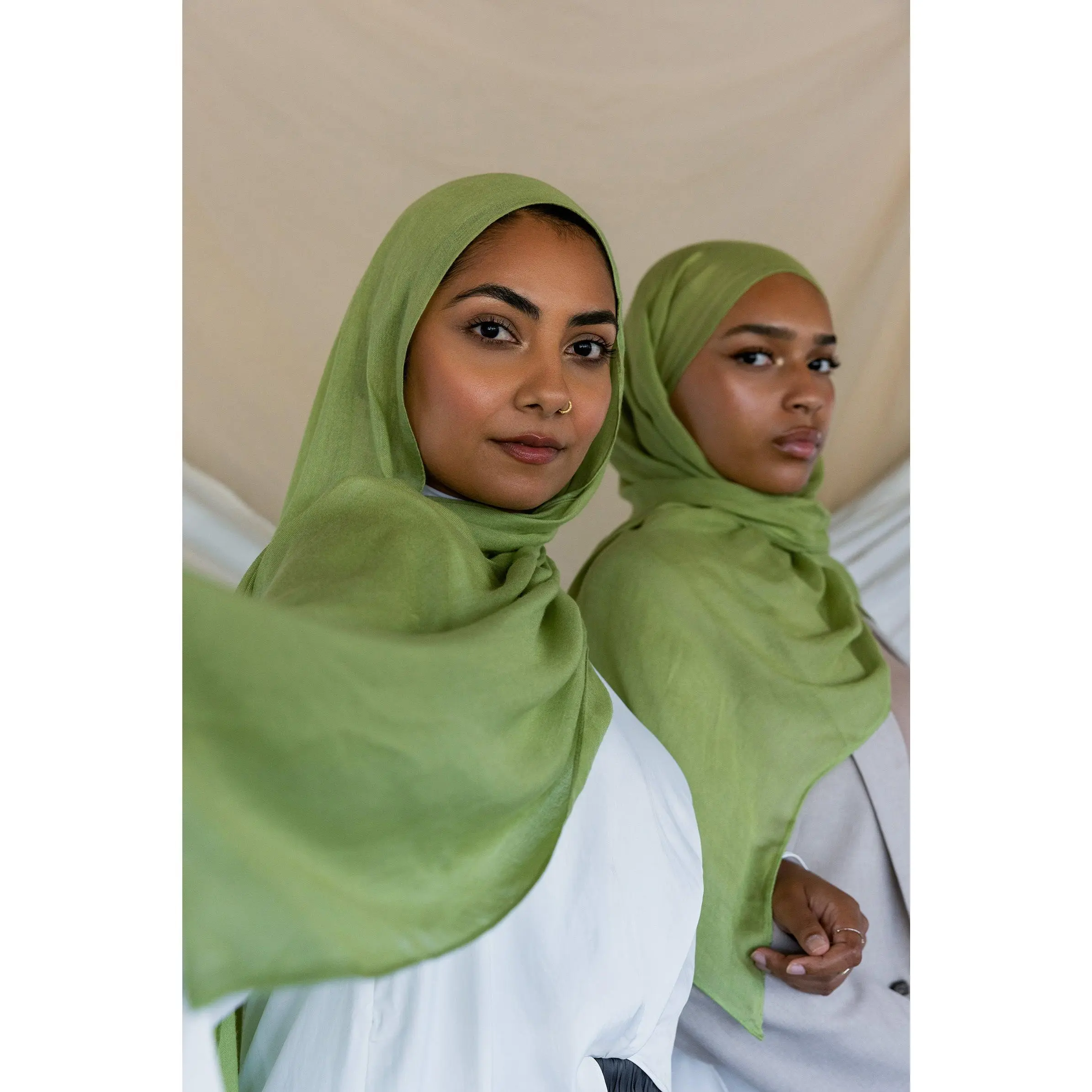 VELA Oasis Green Modal Hijab - Solid Color Square Cut, Soft Woven Green Head Scarf for Everyday Style