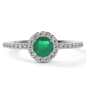Classic Round Emerald Halo Ring with Prong Set Diamonds (0.78cttw)- REM001-5X5-A
