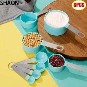 8PCS Stainless Steel Measuring Cups & Spoons Set with Handle | Food Measuring Tool, Kitchen Measuring Utensils, Coffee, Flour & Dry/Liquid Ingredients, Dishwasher Safe, Essential Kitchen Baking & Cooking Tools