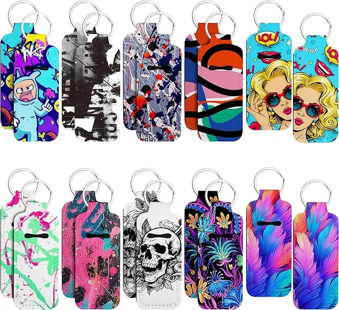 Joyclub 20 Pack Chapstick Holder Keychain Blanks, DIY Neoprene for Sublimation, Personalized Travel Gifts for Family & Friends, Fits Backpacks & Belt Loops, Keychains, Coworkers, Gym Bags, Customized Gifts, Sublimation-Ready, Anti-Loss Clip, Classes, Even