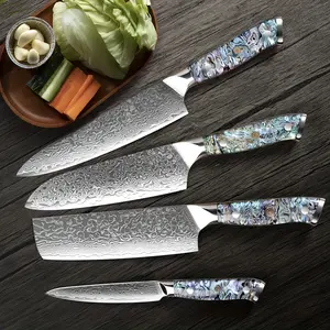 Damascus steel kitchen knife , professional chef knife, sushi knife, vegetable and meat cuttingknife, household fruit knife, shell resin handle kitchen knife VG10 Blade
