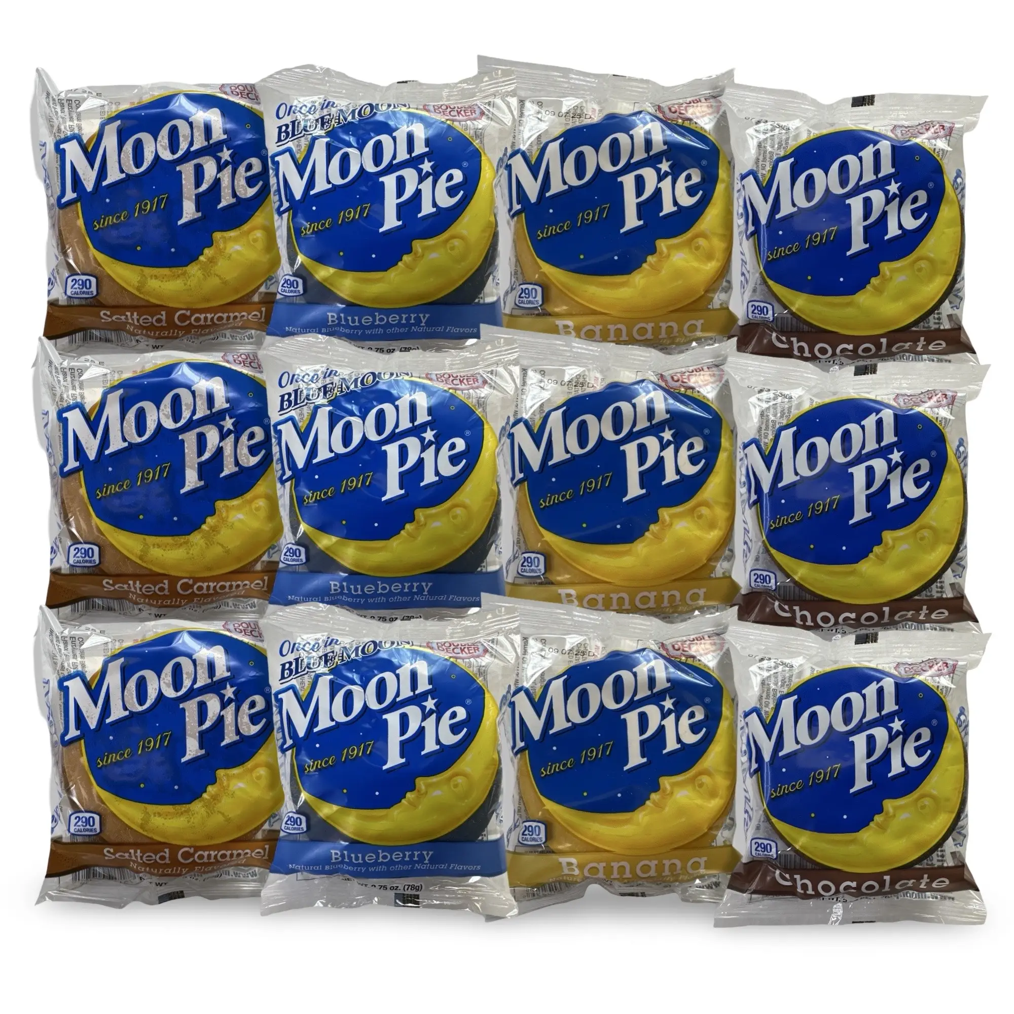Moon Pie Double Decker Snack Cakes, Since 1917, Includes Chocolate, Banana, Salted Caramel and Blueberry Variety