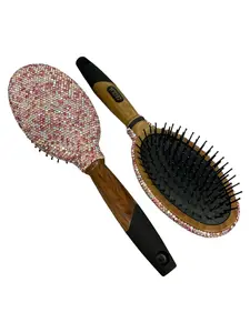 Bling Bling!! Wood Handled Pink Multi Rhinestone Hair Brush