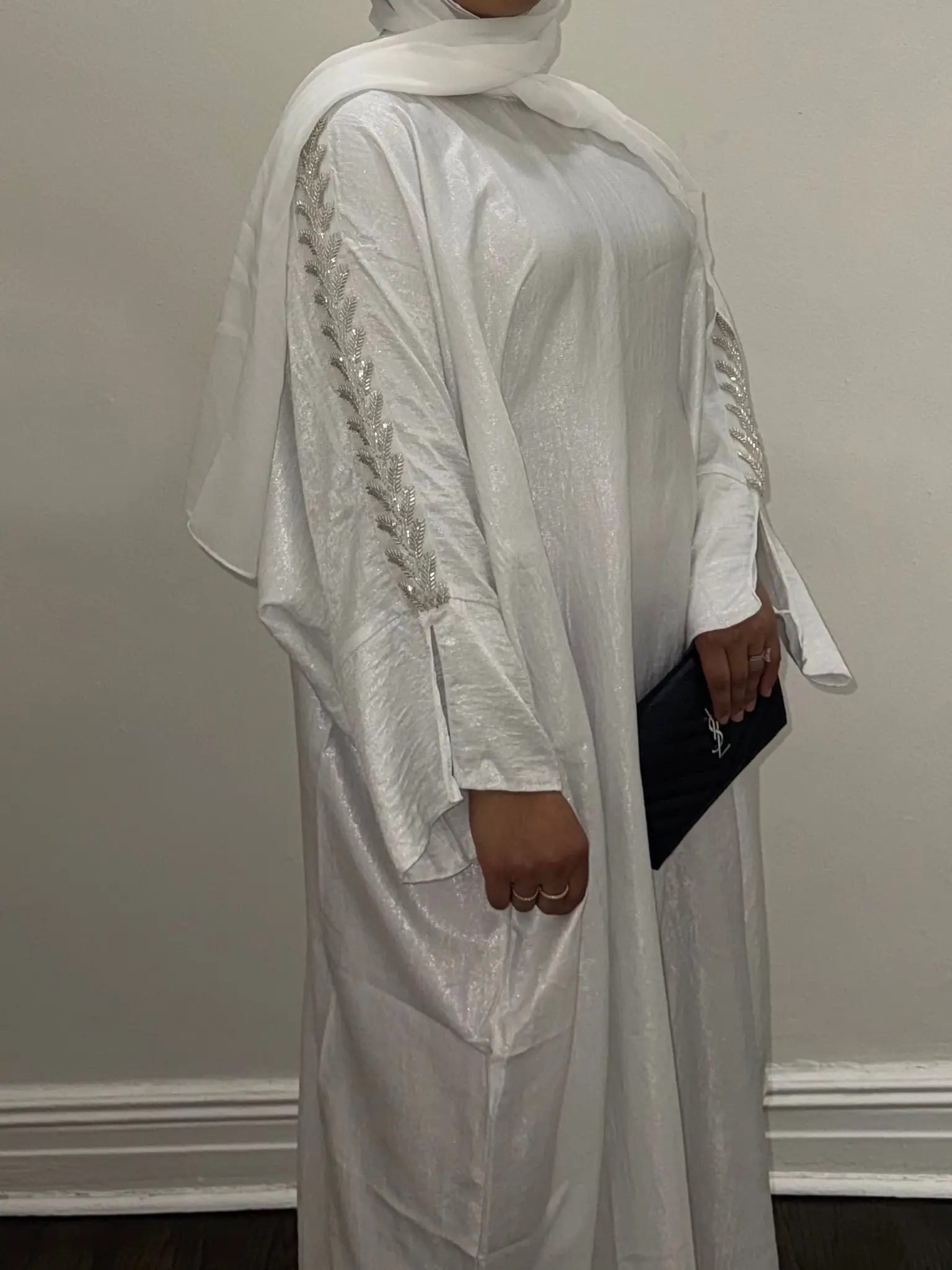 Metallic Butterfly Abaya - White