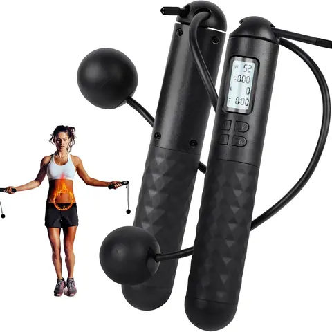 Unisex Weighted Smart Cordless Jump Rope - 17.5cm Anti-Skid Design, Speed & Weight Tuning, Adjustable Length, Precise Digital Calorie Counter, LCD Display, Fitness Equipment for Home & Gym Abs & Body Workouts