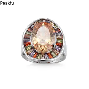 New Arrival: Unique Bridal Ring — Featuring a Large, Round, Multi-Colored Gemstone; Champagne-Hued Cubic Zirconia Jewelry — A Perfect Party Gift for Women