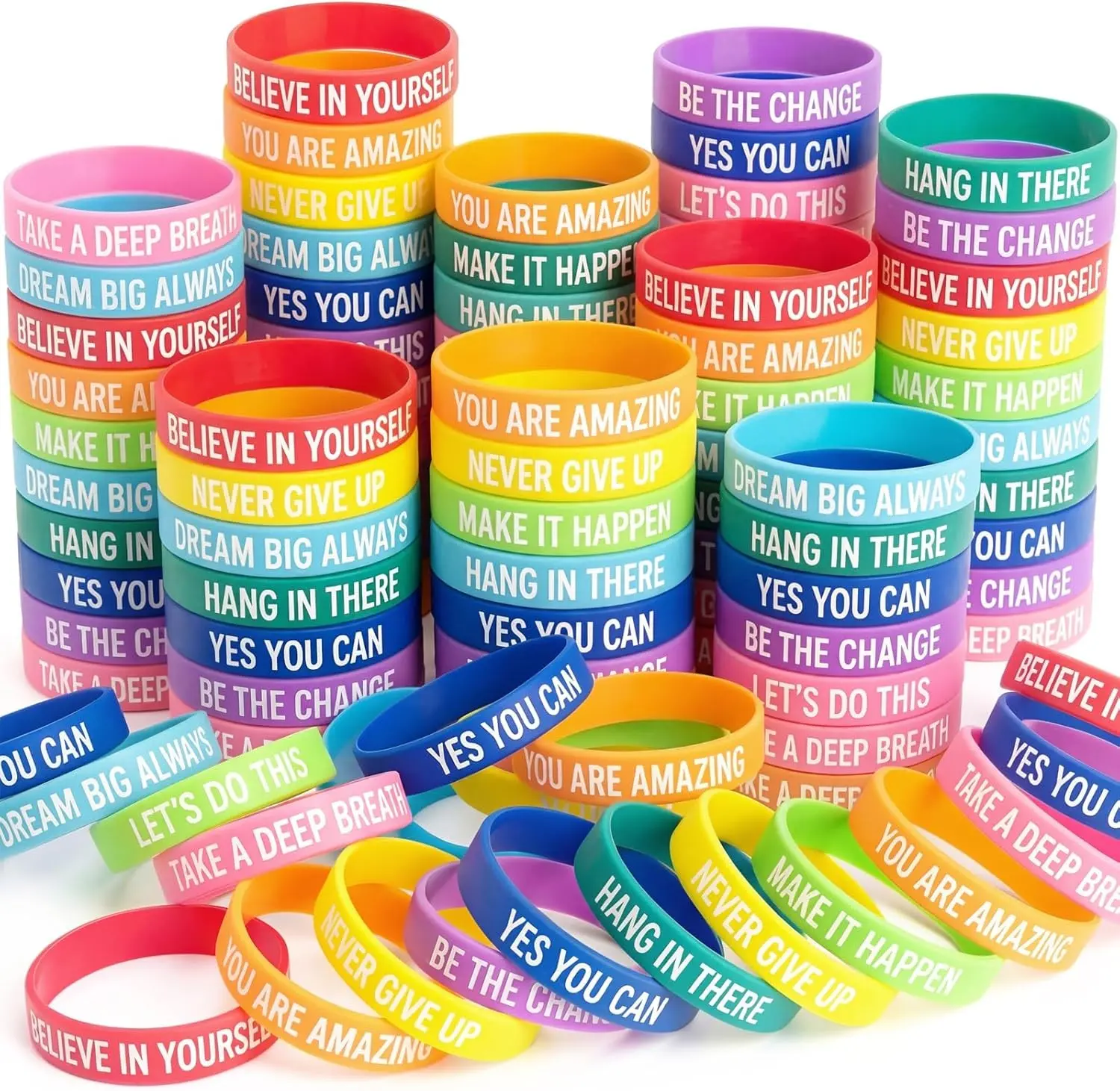 100|200 Pcs Motivational Bracelets Bulk for Students, Inspirational Rubber Bracelets, Motivational Silicone Wristbands Bulk