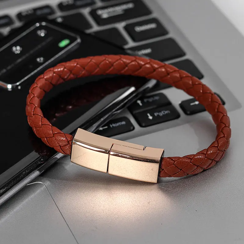 Charger Bracelet Weaving 5A Fast Charging Data Cable Type-C Bracelet Alloy Leather Bracelet Wristband