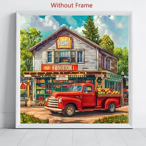 Rural Store Pattern Diamond Painting Cross Stitch Kit, Diamond Pattern Design, Adult DIY 5D Diamond Art, Home Wall Decor, Perfect Gift for Holidays, Beginner Friendly