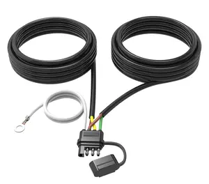 4 Pin 5 Wire Trailer Wiring Harness Kit, 26FT 16AWG Core with Jacketed Cable Trailer Light Kit 4 Way Flat 5 Wire Trailer Plug for Rewiring Both-Side Taillights on Trailers RVs and Boats
