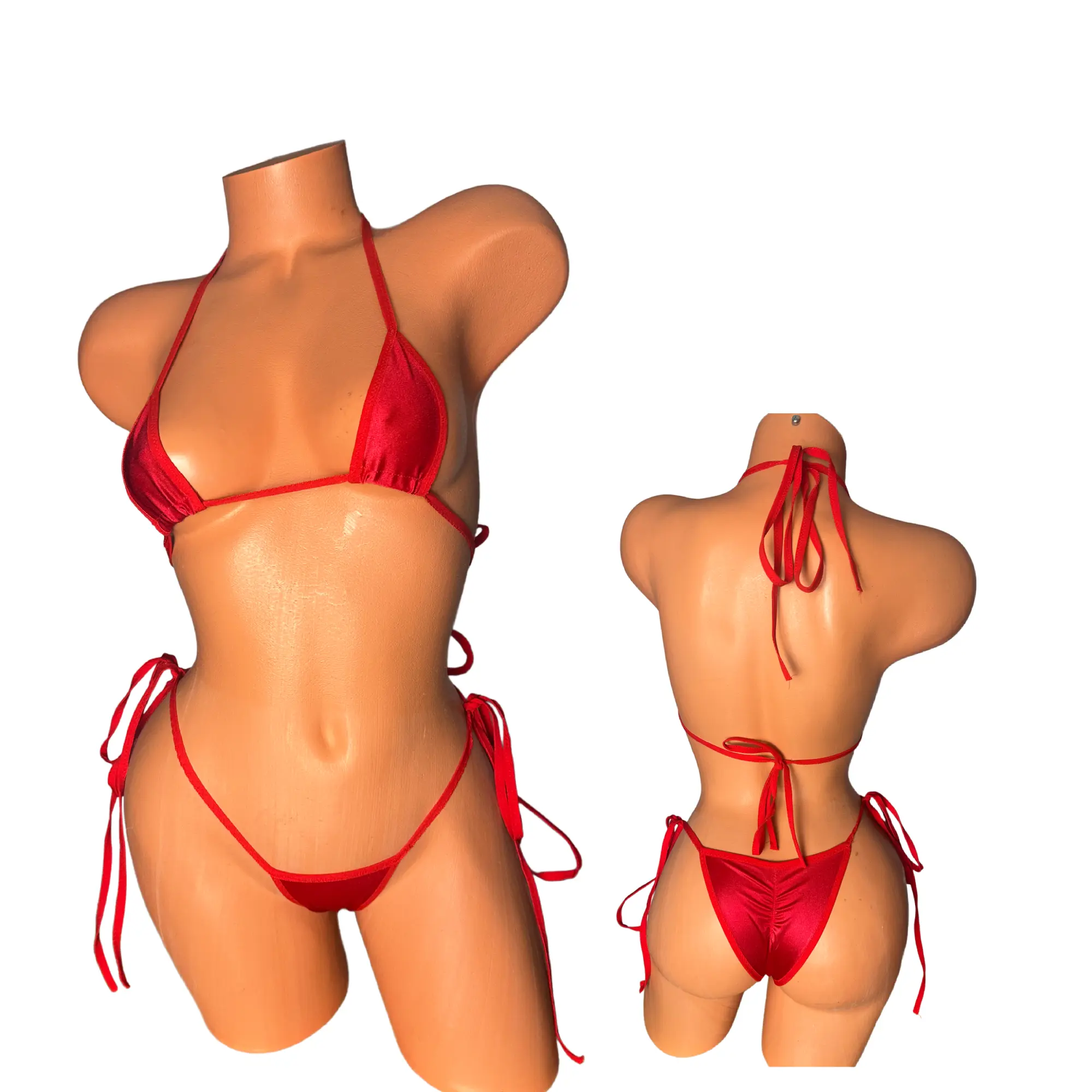 Red Satin Spandex Micro String Bikini