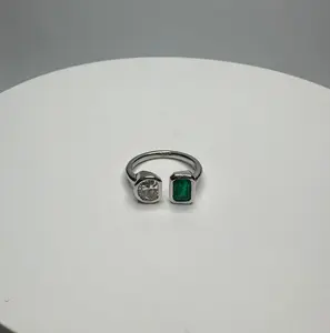 Diamond & Green Emerald Two Stone Ring
