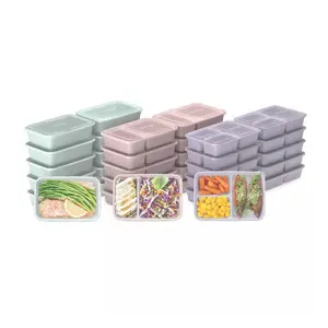 Meal Prep Kit, 1, 2, & 3-Compartment Containers, Microwavable - 60pc Never worry about measuring your food when packing your meals as the volume is embossed right on the tray.