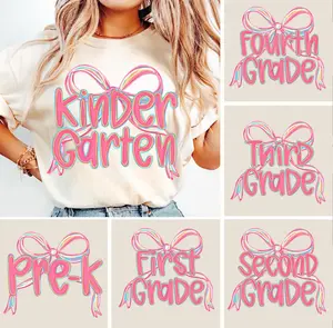 Back to School Grade Level T-Shirt – Cute Pastel Bow Design for Pre-K, Kindergarten, First, Second, Third & Fourth Grade – Perfect for Moms & Teachers, Teacher Outfit