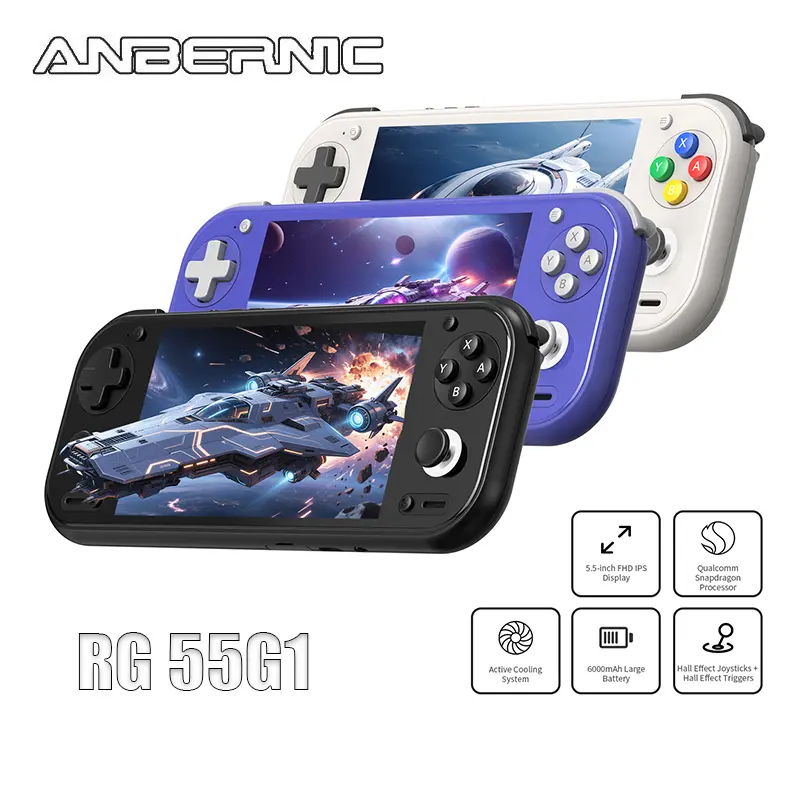 ANBERNIC RG 55G1 Retro Handheld Game Console Android 14 RG55G1 With 5.5 Inch Touch IPS Screen 3D Hall joystick RGB Lighting