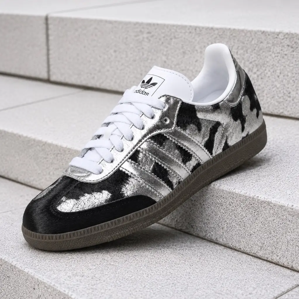 Adidas Samba OG Black Pony Hair Silver Metallic Women's Fashion Sneaker New
