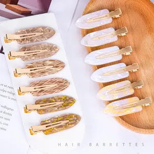 Marble Pattern Flat Hair Clips (12pcs), Solid Color Hair Clips, Makeup Facial Care Fixed Hair Clips For Women & Girls