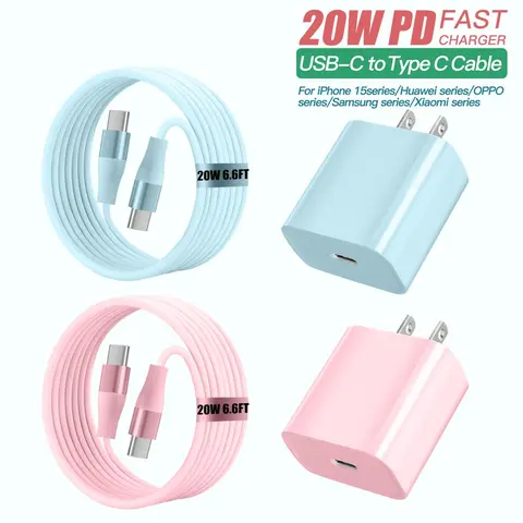 20W PD Wall Fast Charger, 20W USB-C to Type-C Cable, Usb c chargers, USB Quick Charge, Typec Fast Charging, Mobile Phone Accessories for iPhone 15 Series/HUAWEI/Samsung/Xiaomi/OPPO & More, Fast Charge Adapter, Charger Set