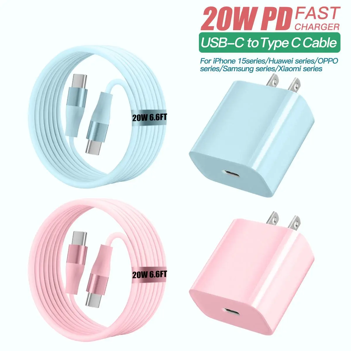 20W PD Wall Fast Charger & 20W USB-C to Type-C Cable, Summer Mobile Phone Accessories for iPhone 15 Series/HUAWEI/Samsung/Xiaomi/OPPO & More, Electron