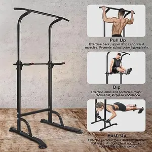 Height-Adjustable Multi-Function Sport Power Tower, Dip Station with Pull-Up Bar for Home Gym Strength Training Fitness Equipment