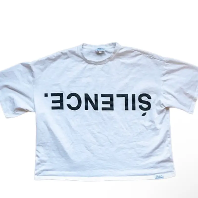 Silence White T-Shirt - Casual Fitted Short Sleeve Crew Neck Tee for Summer